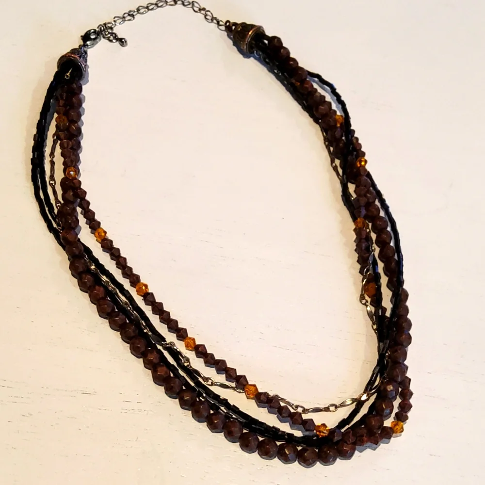 Beaded Necklace Multi Strand Boho Autumn Brown Orange Earthy Autumn Accessory